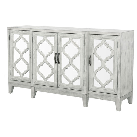 Felice 4-door Wood Trellis Accent Cabinet Distressed WhiteDistressed White