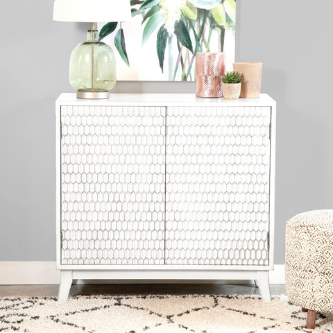Marisa 2-door Wood Honeycomb Pattern Accent Cabinet WhiteWhite