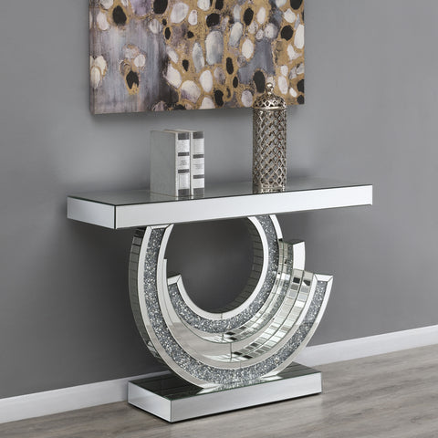 Delia Sculptural Mirrored Entryway Console Table SilverMirror