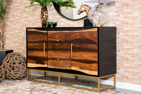 Kelsey 2-door 57" Wood Accent Storage Cabinet Black WalnutBlack Walnut
