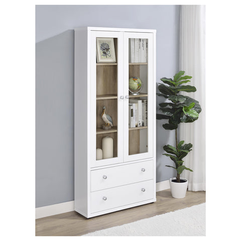Sycamore 4-shelf Glass Door Tall Cabinet with Drawers WhiteWhite