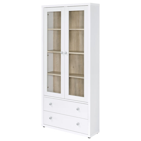 Sycamore 4-shelf Glass Door Tall Cabinet with Drawers WhiteWhite
