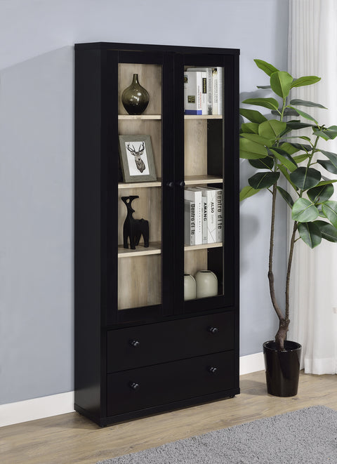 Sycamore 4-shelf Glass Door Cabinet with Drawers Black
Black