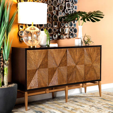 Conrad 4-door Wood Parquet Storage Accent Cabinet BrownBrown