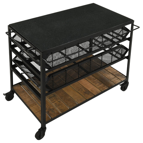 Dacki Marble Top Kitchen Cart with Removable Shelves BlackBlack