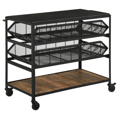 Dacki Marble Top Kitchen Cart with Removable Shelves BlackBlack