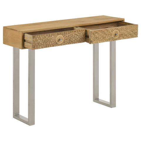 Mozzi 2-drawer Console Table Hand Carved Details NaturalNatural