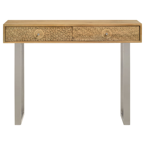 Mozzi 2-drawer Console Table Hand Carved Details NaturalNatural