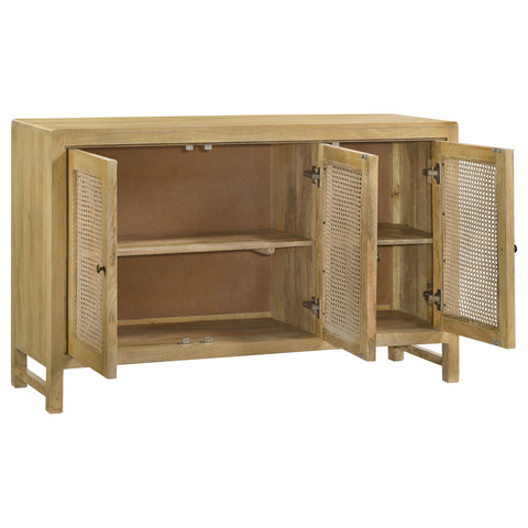Greer 3-door Wood Accent Cabinet with Woven Cane NaturalNatural