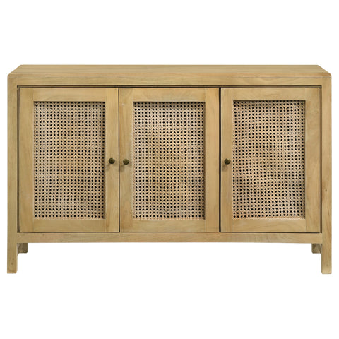 Greer 3-door Wood Accent Cabinet with Woven Cane NaturalNatural