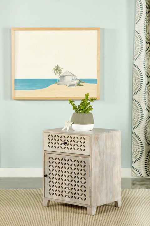 Dove 1-drawer Trellis Pattern Storage Cabinet White WashedWhite Washed