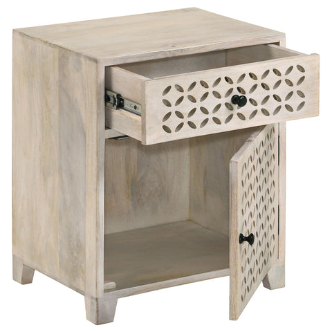 Dove 1-drawer Trellis Pattern Storage Cabinet White WashedWhite Washed