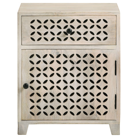 Dove 1-drawer Trellis Pattern Storage Cabinet White WashedWhite Washed
