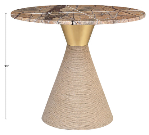 Arden 36" Brown Genuine Marble And Jute Dining Table, 1 Piece