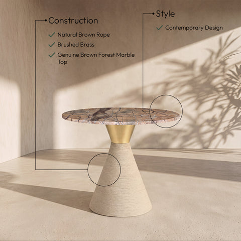 Arden 36" Brown Genuine Marble And Jute Dining Table, 1 Piece