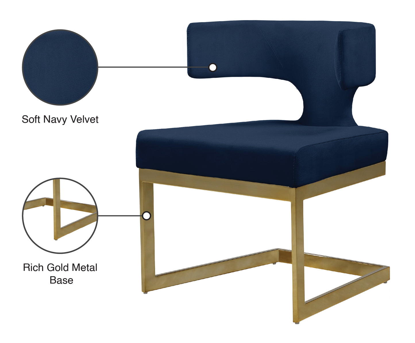 skyler navy velvet dining chair c