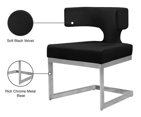 Rhea Black Velvet Upholstered Dining Chair, 1 Piece