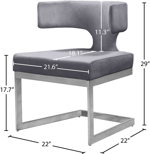 Rhea Grey Velvet Upholstered Dining Chair, 1 Piece