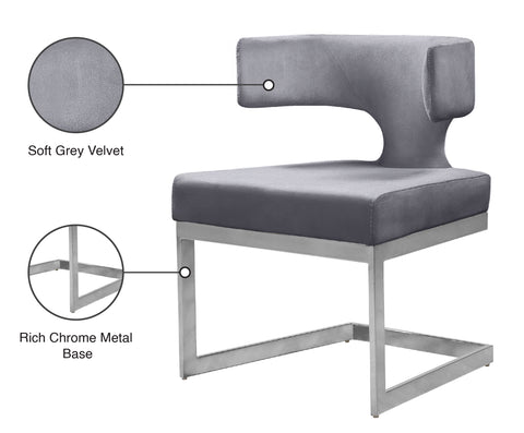 Rhea Grey Velvet Upholstered Dining Chair, 1 Piece