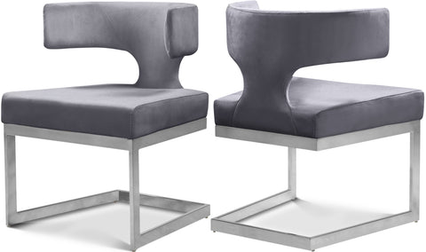Rhea Grey Velvet Upholstered Dining Chair, 1 Piece