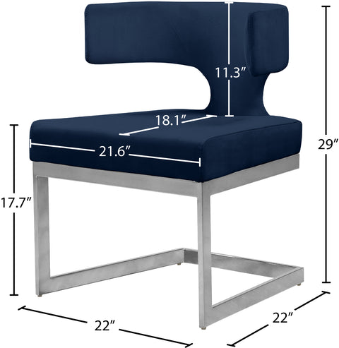 Rhea Navy Velvet Upholstered Dining Chair, 1 Piece