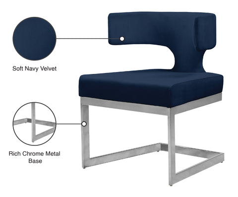 Rhea Navy Velvet Upholstered Dining Chair, 1 Piece