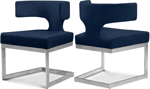 Rhea Navy Velvet Upholstered Dining Chair, 1 Piece