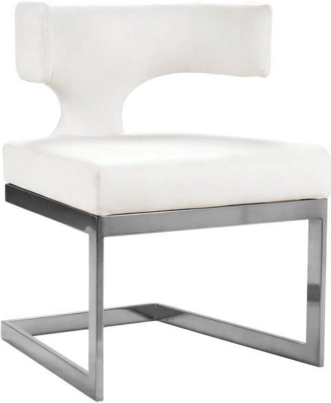 Rhea White Velvet Upholstered Dining Chair, 1 Piece