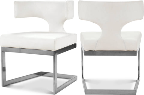 Rhea White Velvet Upholstered Dining Chair, 1 Piece