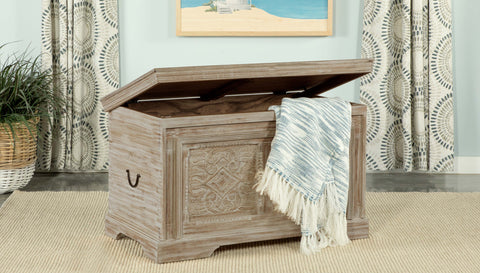 Lavon Wood Storage Trunk White Washed and BlackWhite Washed