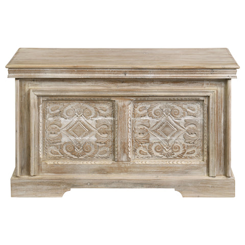 Lavon Wood Storage Trunk White Washed and BlackWhite Washed