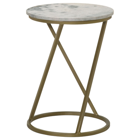 Hoover Round Marble Top Accent Side White and Antique GoldWhite Marble