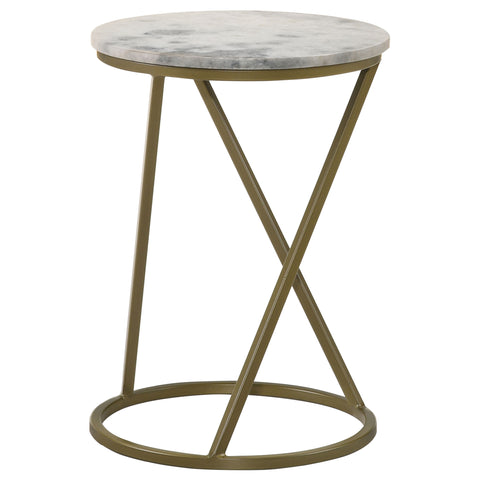 Hoover Round Marble Top Accent Side White and Antique GoldWhite Marble