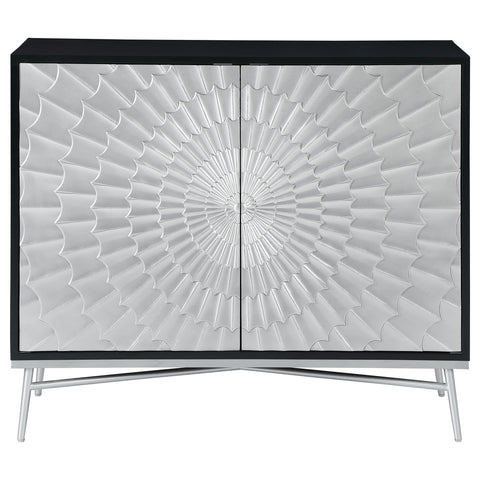Bryant 2-door Wood Sunburst Accent Cabinet Black and SilverSilver