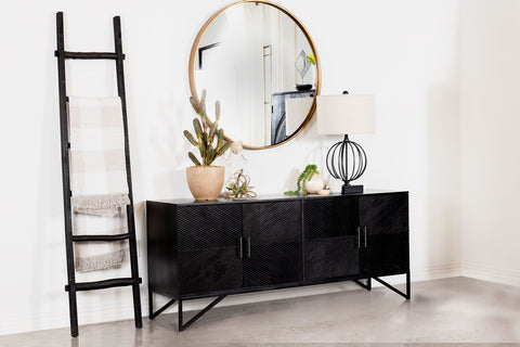 Roberto 4-door Wood Reeding Accent Cabinet Matte BlackMatte Black