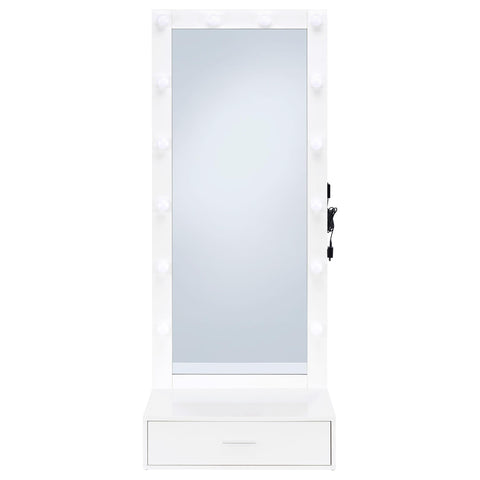 Baney 1-drawer Lighted Full-Length Floor Mirror White High Gloss