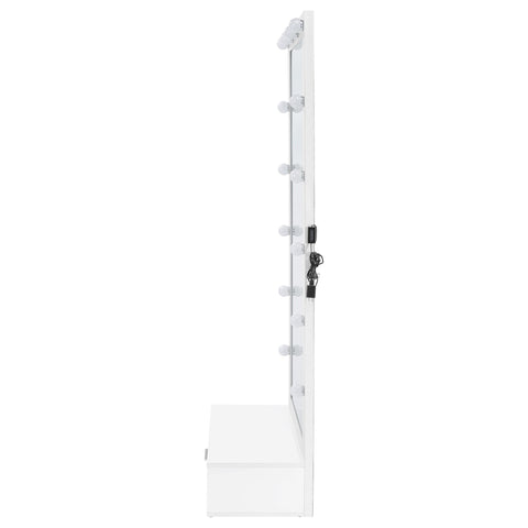 Baney 1-drawer Lighted Full-Length Floor Mirror White High Gloss