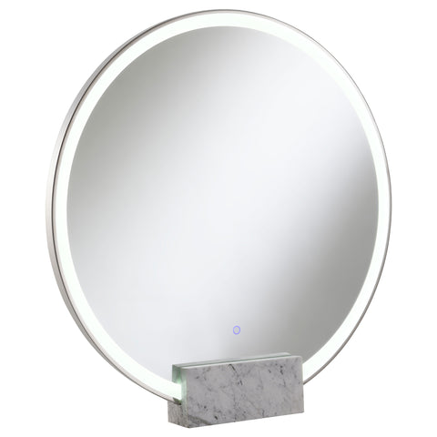 Kieran Round LED Vanity Mirror White Marble Base ChromePolished Stainless Steel