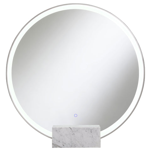 Kieran Round LED Vanity Mirror White Marble Base ChromePolished Stainless Steel