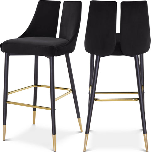Harper Black Velvet Upholstered Bar Stool, 2-Piece