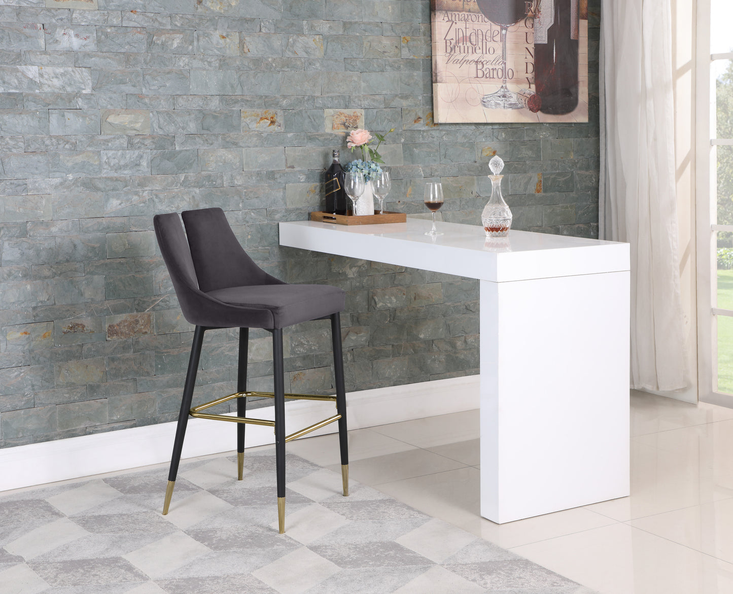 lainy grey velvet stool c