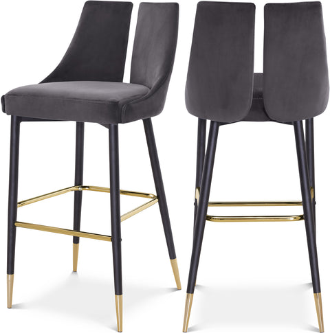 Harper Grey Velvet Upholstered Bar Stool, 2-Piece