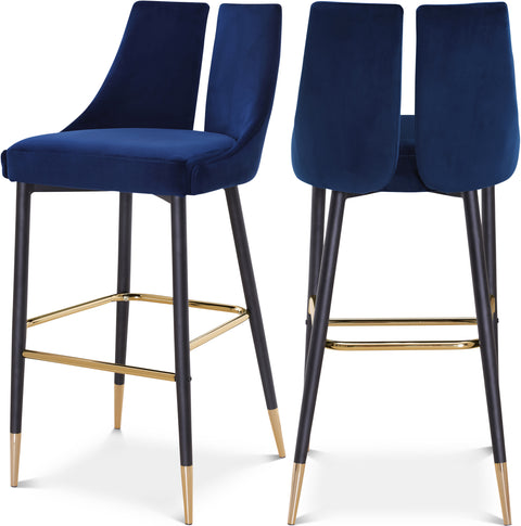 Harper Navy Velvet Upholstered Bar Stool, 2-Piece