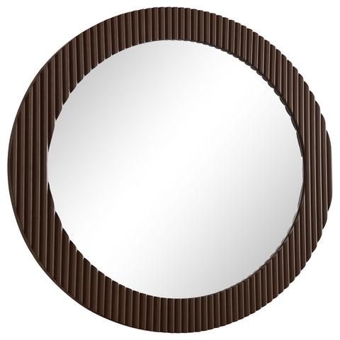 Jessica 40 x 40 Inch Round Reeding Frame Wall Mirror BrownBrown
