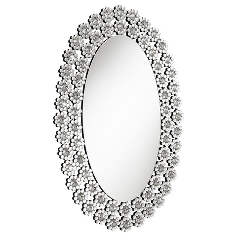 Melody 31 x 47 Inch Oval Wall Mirror Crystal Flowers SilverMirror