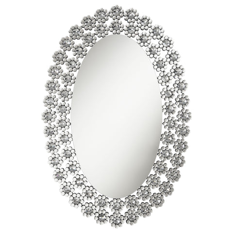 Melody 31 x 47 Inch Oval Wall Mirror Crystal Flowers SilverMirror