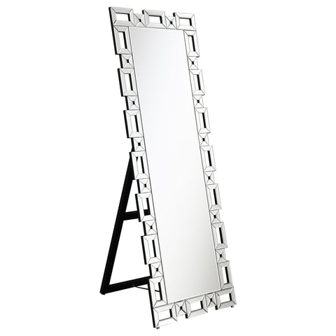 Lowry 24 x 65 Inch Geometric Frame Standing Mirror SilverMirror