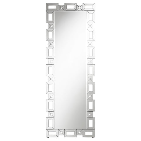 Lowry 24 x 65 Inch Geometric Frame Standing Mirror SilverMirror