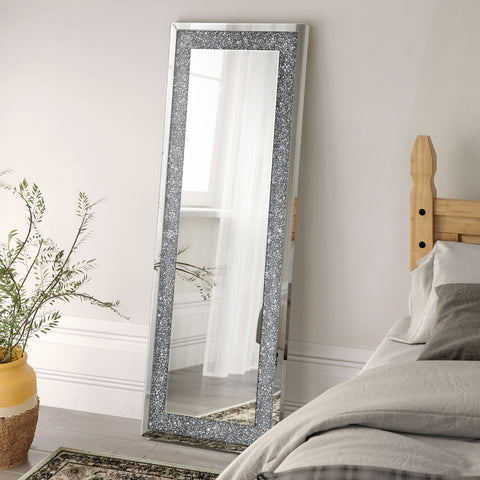 Evelio 24 x 63 Inch Acrylic Crystal Floor Mirror SilverMirror