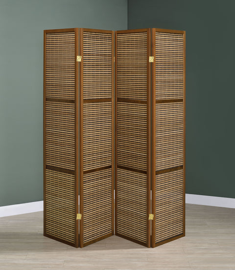 Astilbe 4-panel Bamboo Room Divider Folding Screen WalnutWalnut